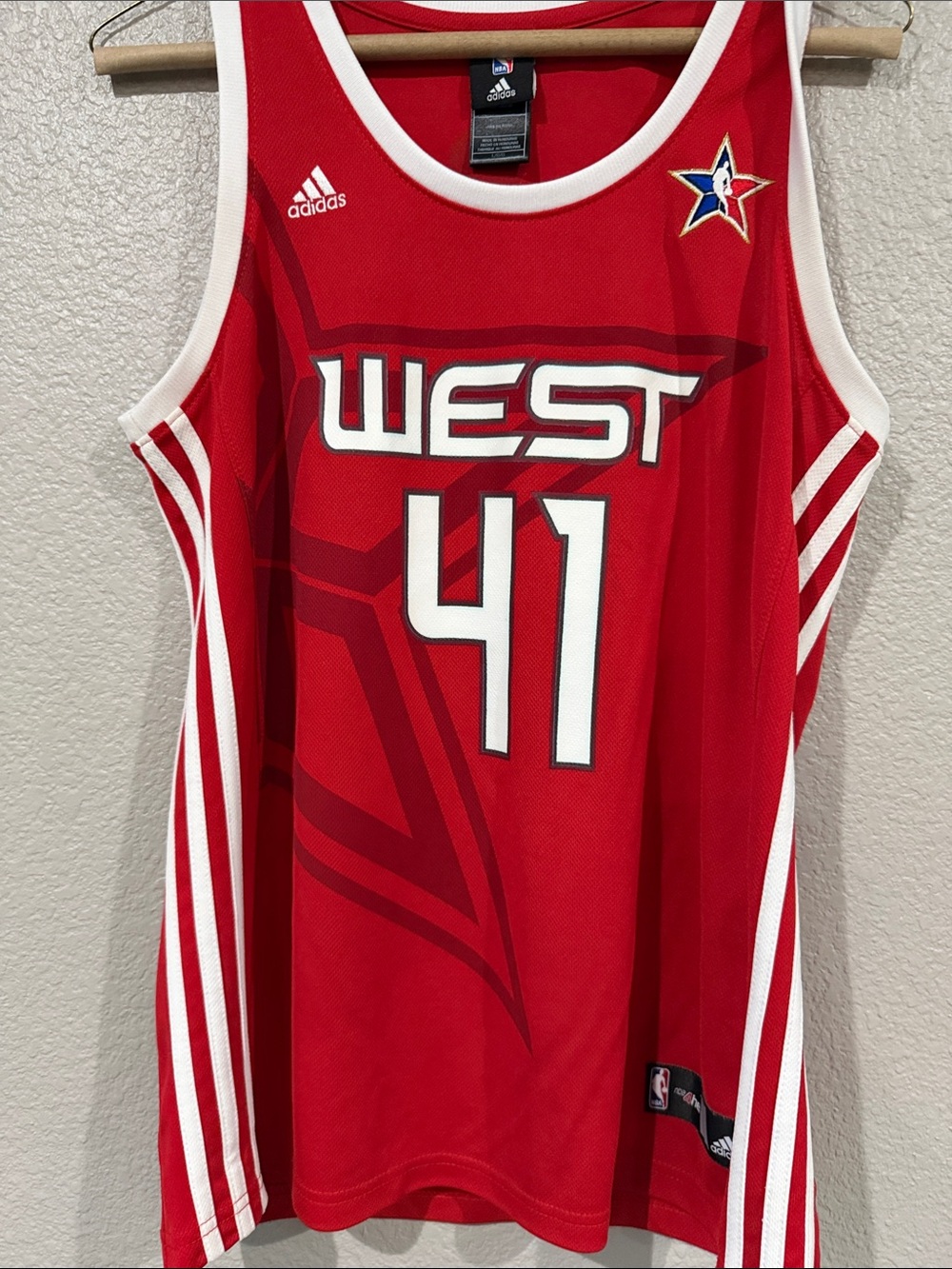 adidas Red and White kids L' West 41 Basketball Jersey